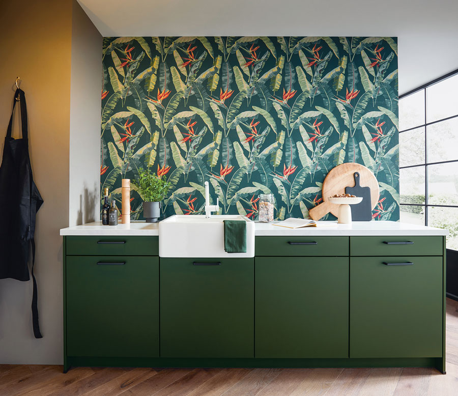 Küchenrückwand mit grünem pflanzenmotiv